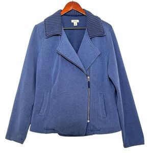 L.L. Bean Women’s Moto Jacket Blue Asymmetrical Zip Sweatshirt Size XL